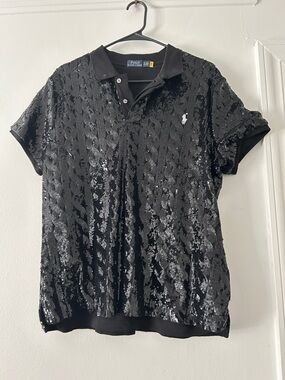 Polo by Ralph Lauren Black Sequin V-Neck Sweater Polo